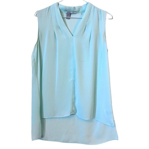 Tahari V Neck High Low Hem Pleated Sleeveless Blouse Top Mint Green Small - Picture 1 of 4